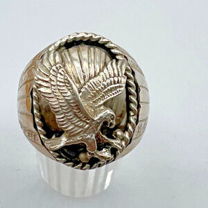 S. RAY Navajo Sterling Silver Handmade Eagle Ring - Size 10.5
